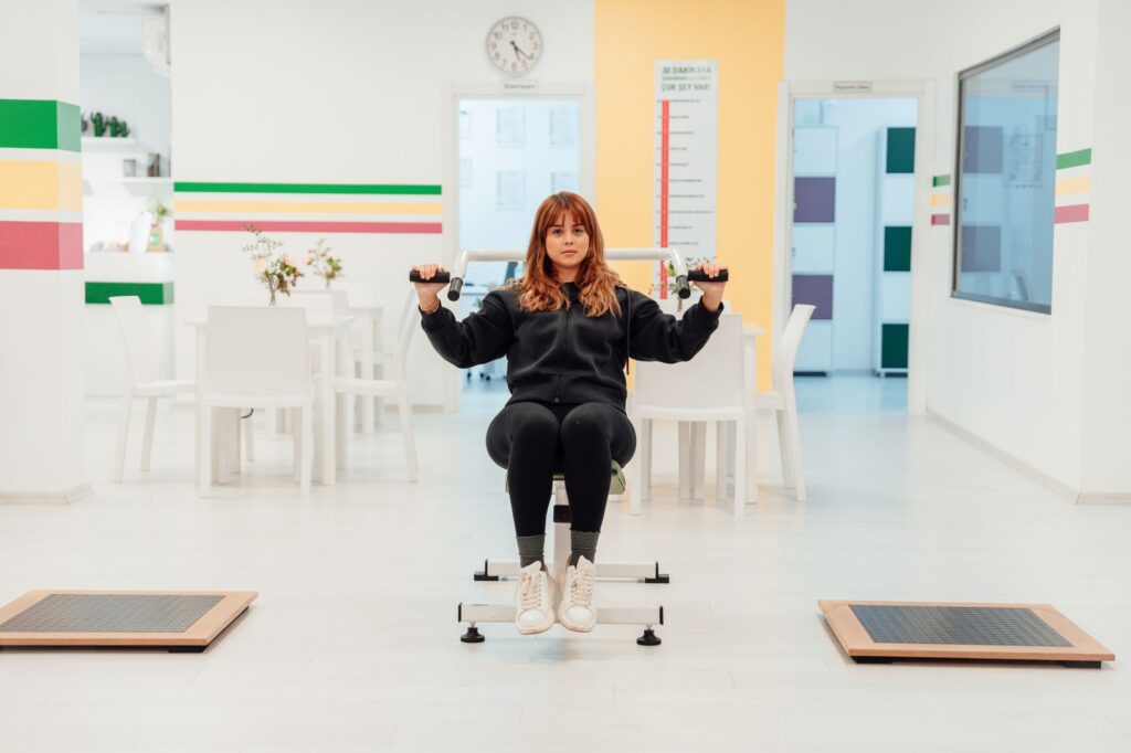 Physiotherapy clinic with various treatment equipment and tools